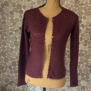 Burgundy crocheted Open Knit Sweater